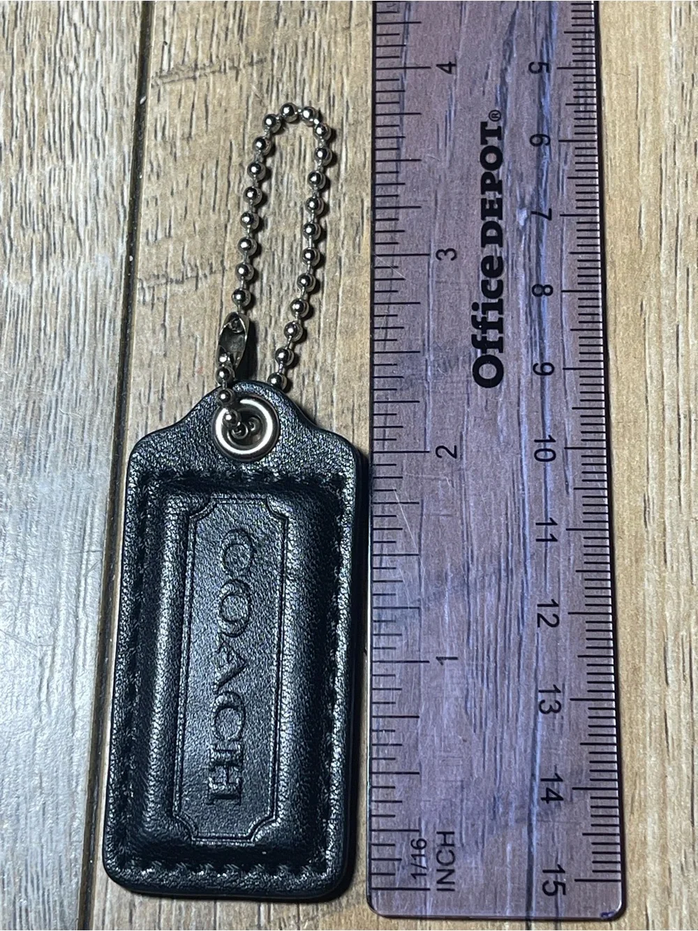 Coach Black Embossed Leather Tag Key Fob